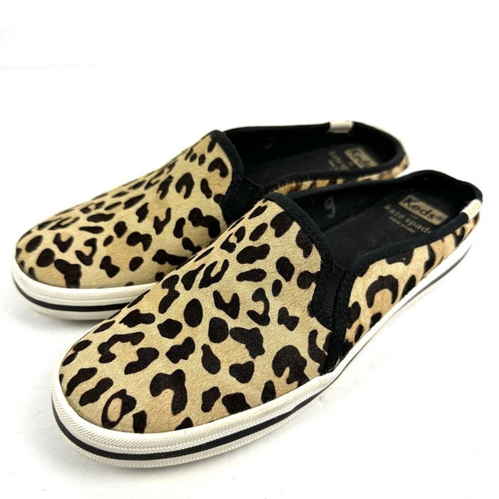 KATE SPADE KEDS Double Deck Leopard Calf Hair Mules Slipon Leopard Slides